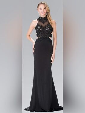 Elizabeth K Elegant Black Lace Evening Gown